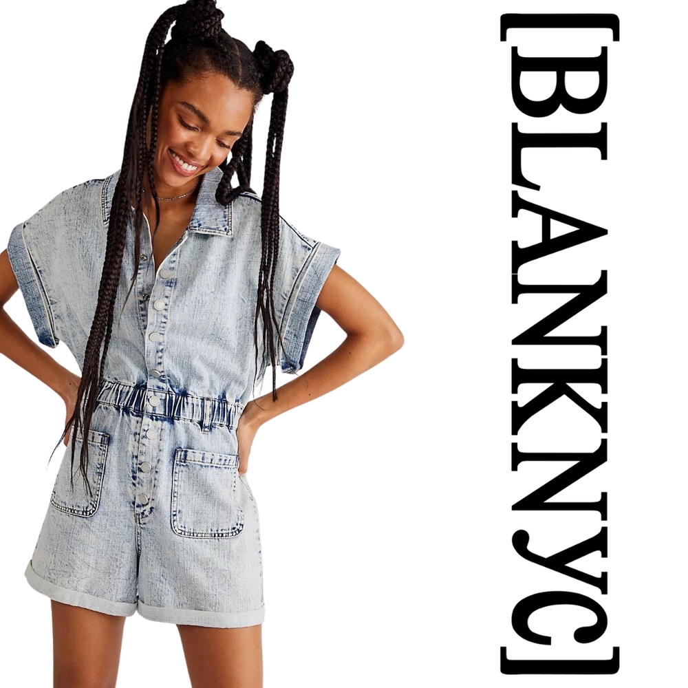 BLANK NYC - Time Zone Acid Wash Denim Short Sleeve Romper - XSmall - Picture 5 of 16